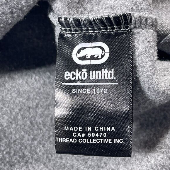 Ecko Unltd Hoodie Men Medium Gray Pullover Big Rhino Logo Skater‎ Grunge - Picture 7 of 11